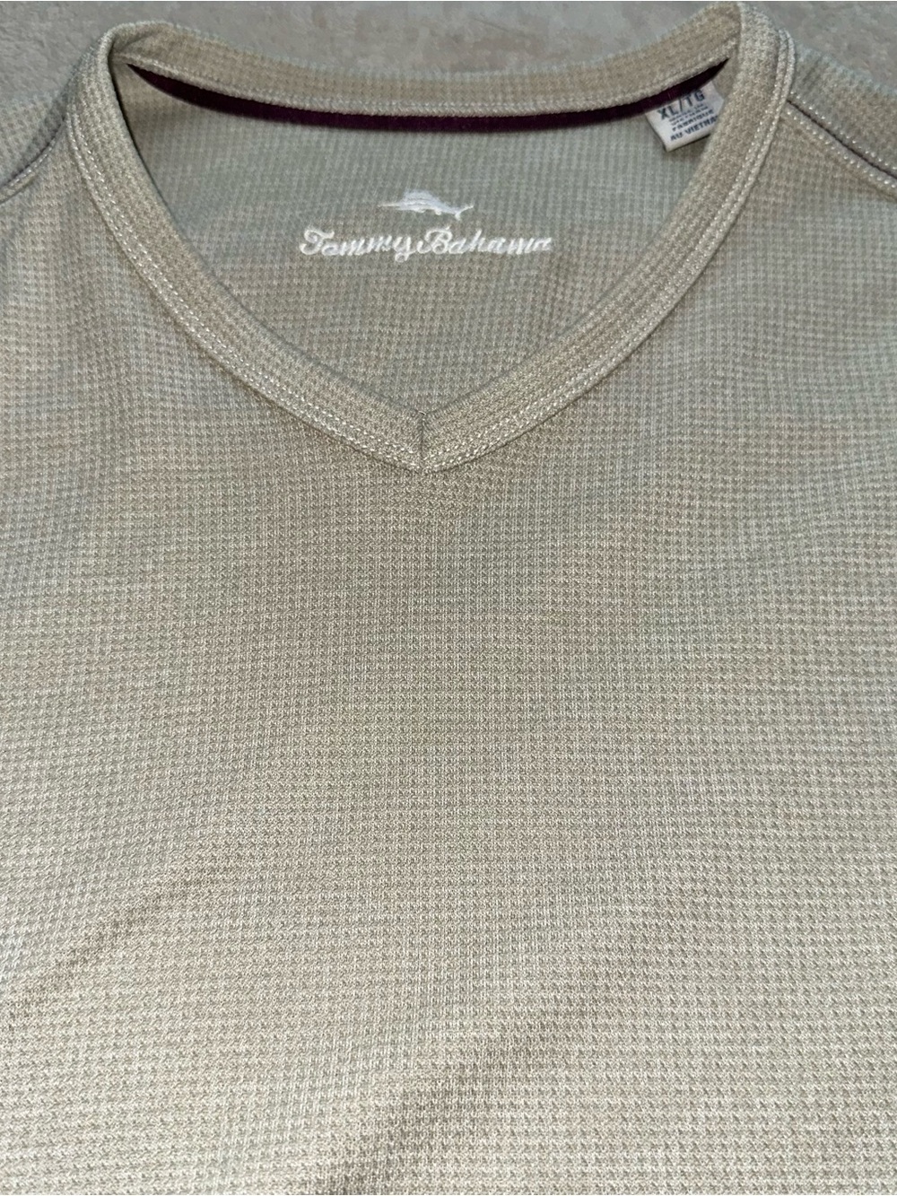 Tommy Bahama IslandZone Shirt Men XL Tan Beige Knit Performance Waffle Blend - Picture 4 of 9